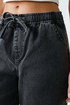 Denim Acid-Wash Drawstring Pull-On Pants