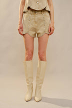 Carly Rhinestone Scallop Denim Shorts