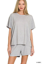 `1021 Soft Melange Short Sleeve Tee & Short Pants Set SI-28941