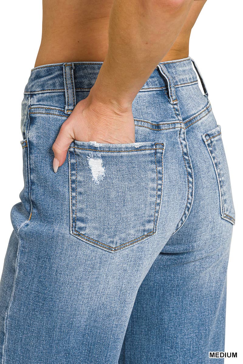 High Rise Cuffed Wide Leg Denim Pants  Zenana