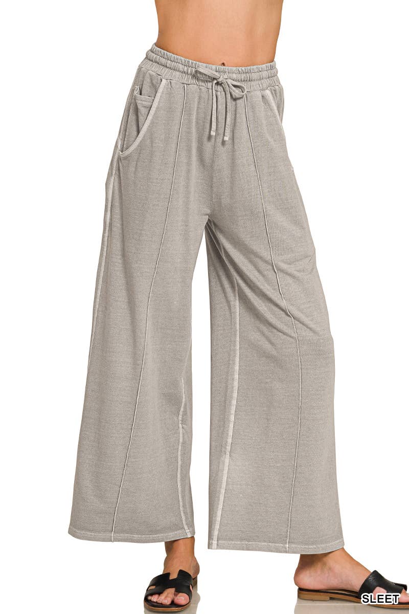 French Terry Wide Leg Pigment Dye & Enzyme Wash Pants