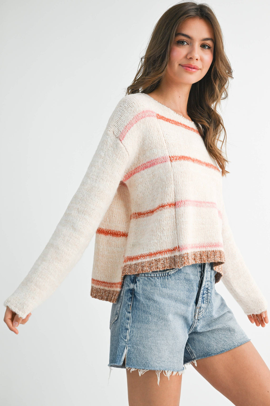 379BK Mona Knit Stripe Pullover Sweater