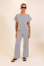 Striped Textured Top & Wide Leg Pant Set