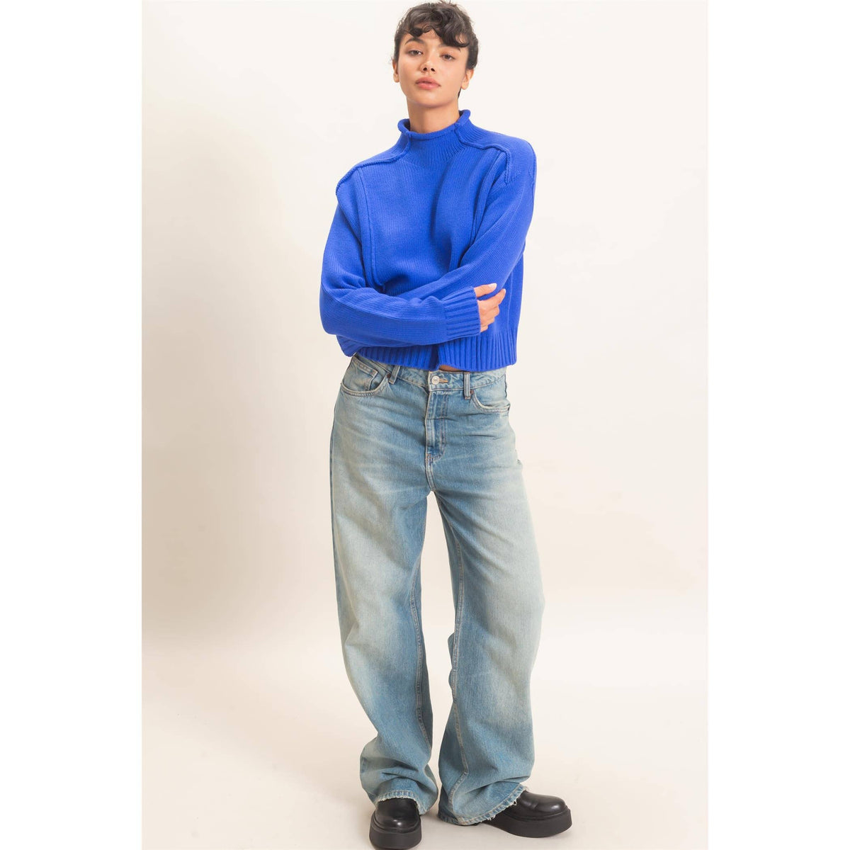 Roll Neck Sweater With Reversed Seam