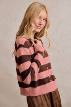 Striped Button Down Collar Knitted Cardigan