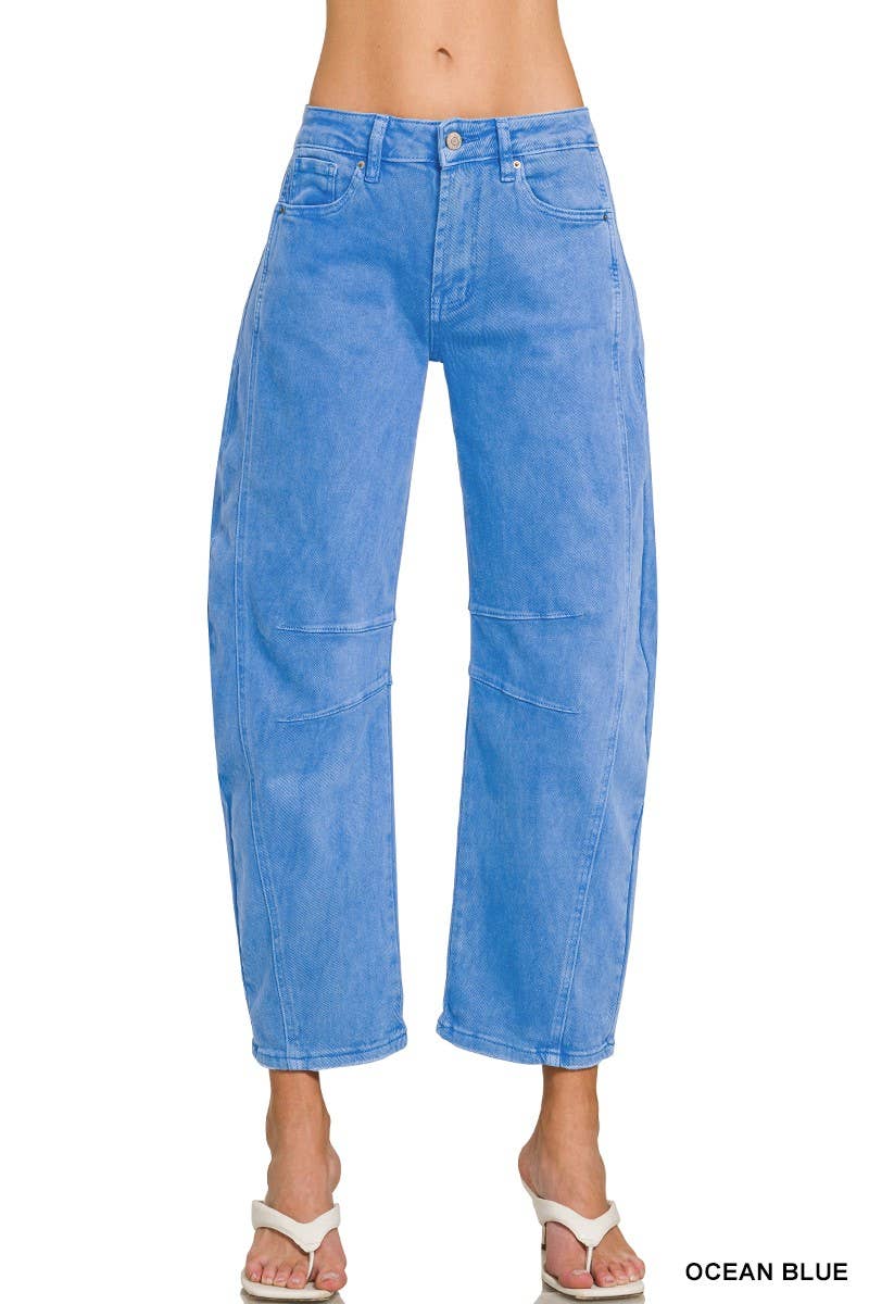 High Rise Barrel-leg Color Denim Pants