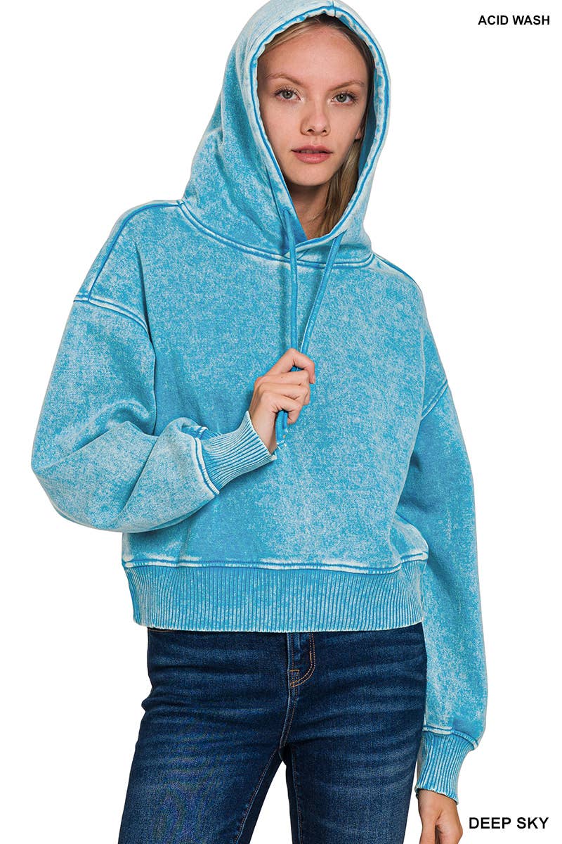 Acid Wash Fleece Cropped Hoodie
