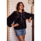 HOLIDAY CHRISTMAS RIBBON EMBELLISHED VELVET TOP