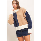 Color Block Mock Neck Sweater