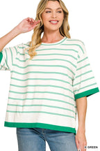 Oversized Viscose Stripe Short Sleeve Sweater