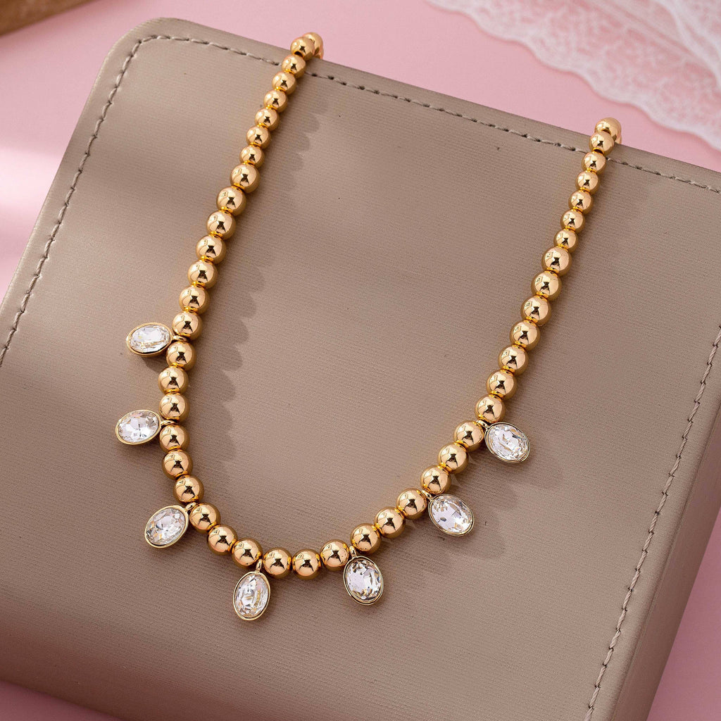 Oval Stone Beaded Ball Chain necklace | 80N92776
