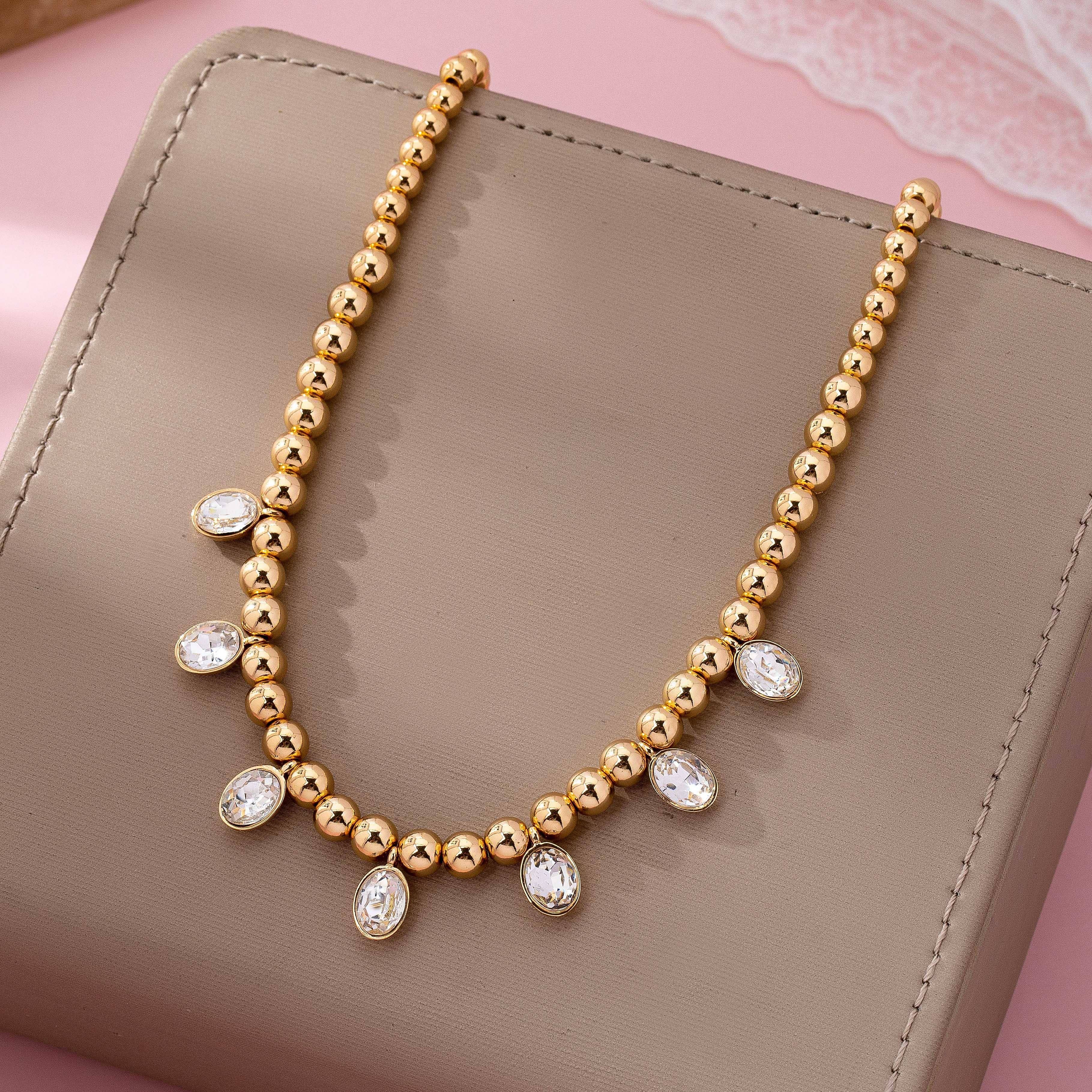 Oval Stone Beaded Ball Chain necklace | 80N92776