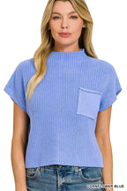 Mock Neck Short Sleeve Crop Sweater
