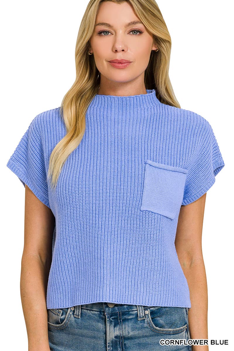 Mock Neck Short Sleeve Crop Sweater