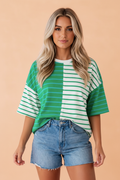 PRETTY BASH Stripe Colorblock Loose Tee