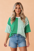 PRETTY BASH Stripe Colorblock Loose Tee