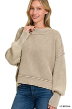 `Washed Side Slit Oversized Cropped Sweater SI-26510 Zenana