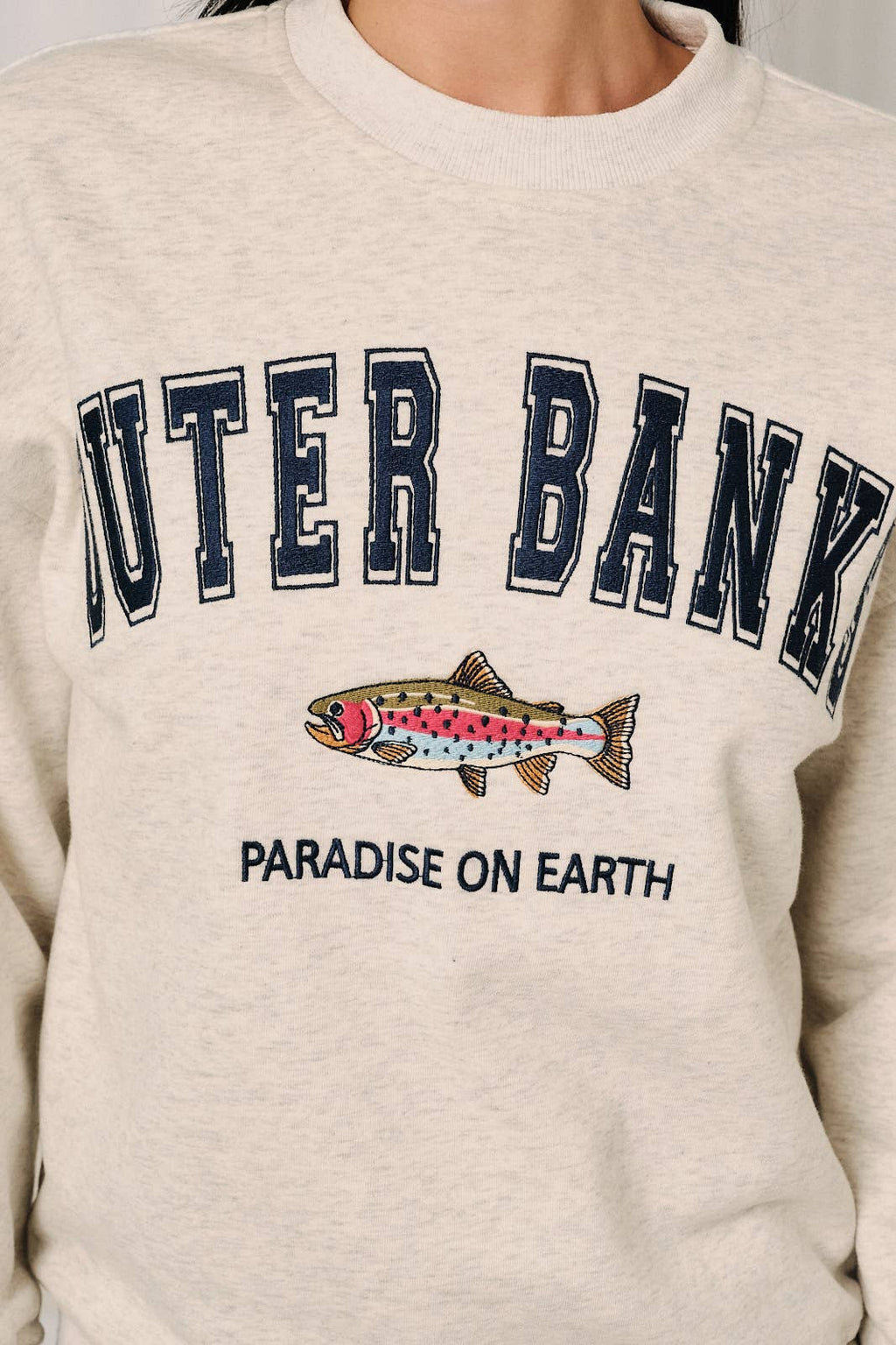 Outer Banks Fish Graphic Embroidered Crewneck Sweatshirt