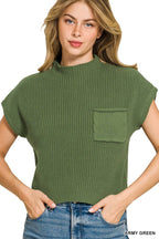 Mock Neck Short Sleeve Crop Sweater