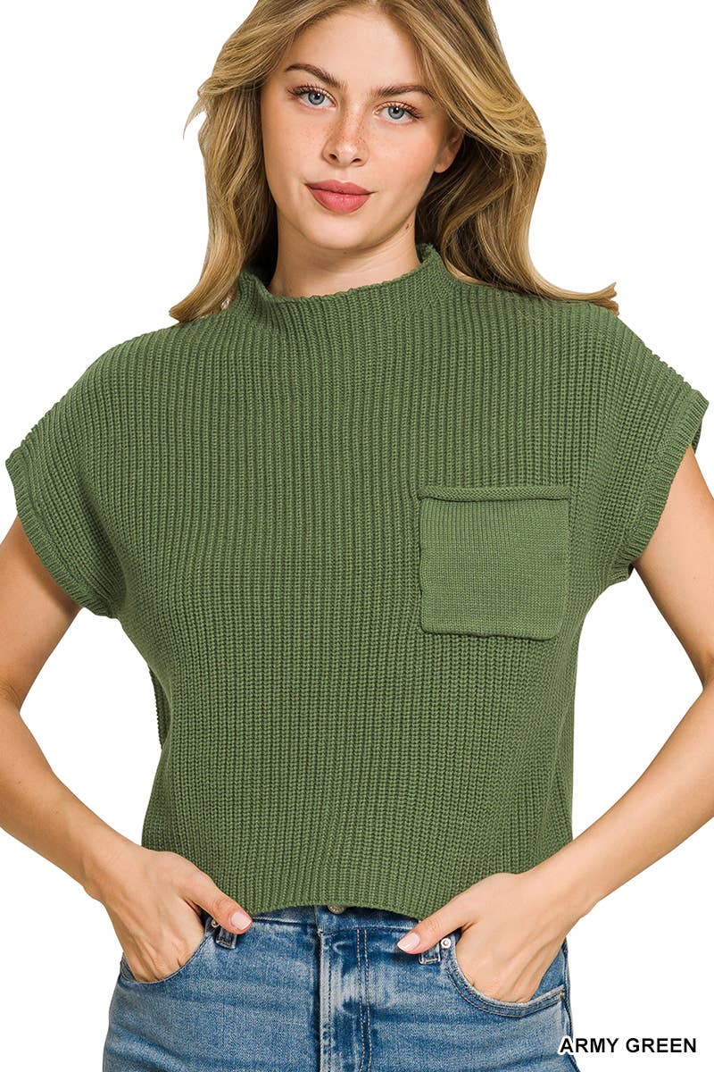 Mock Neck Short Sleeve Crop Sweater