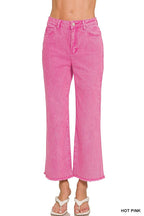 Acid Washed High Waist Frayed Hem Bootcut Pants