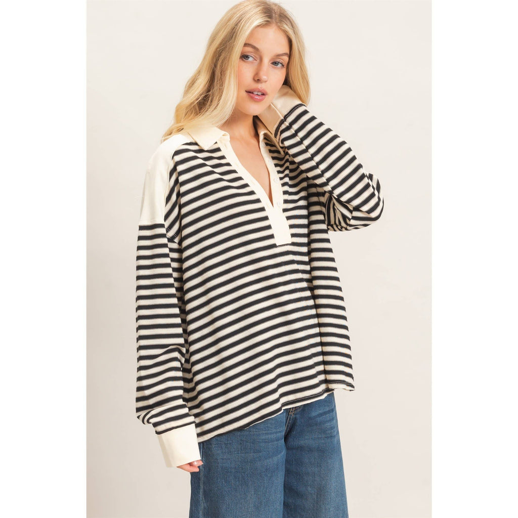 Striped Henley Sweatshirt