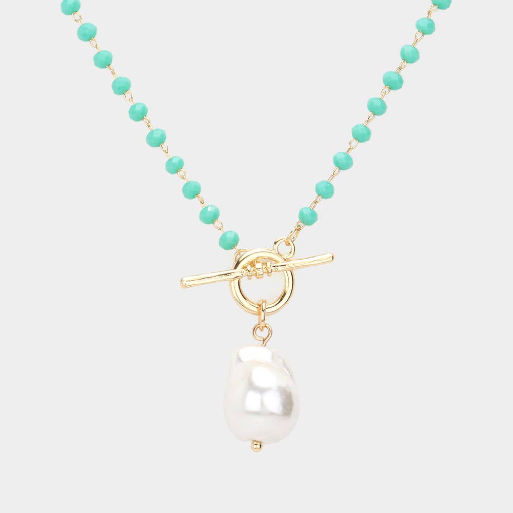 Pearl Pendant Faceted Beaded Toggle Necklace