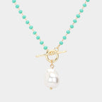 Pearl Pendant Faceted Beaded Toggle Necklace