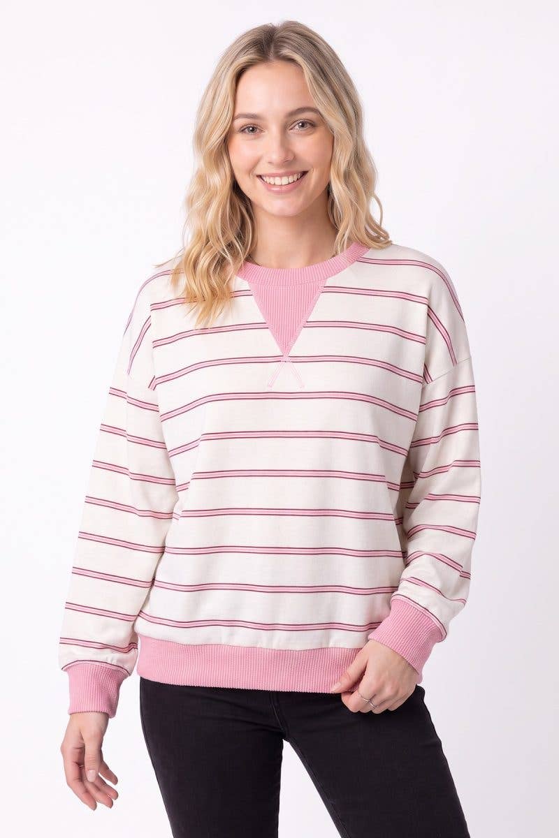 Stripe Contrast Crew Neck Sweatshirt