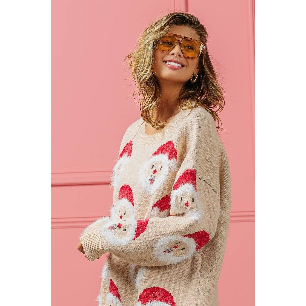 HAIRY SANTA FACE SWEATER TOP