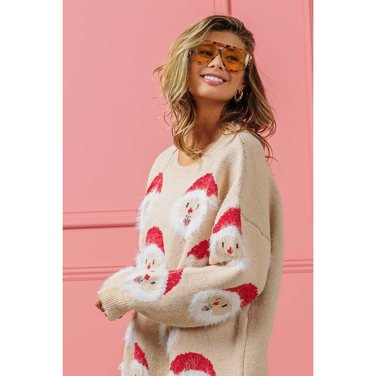 HAIRY SANTA FACE SWEATER TOP