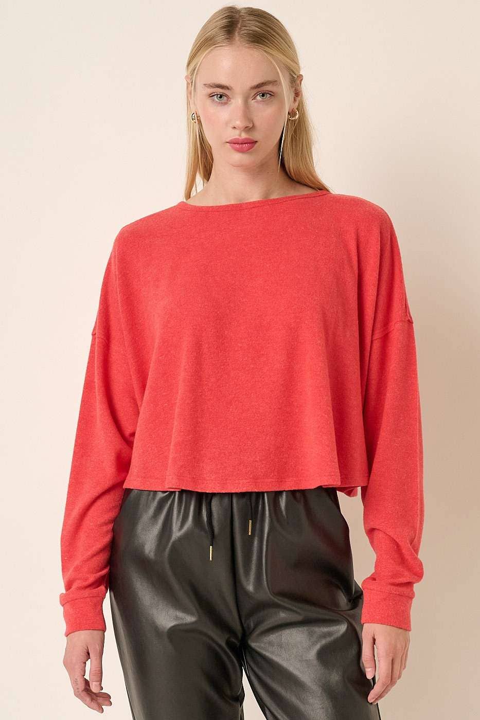H14455-BRUSHED HACCI OVERSIZE RUCHED BACK TOP