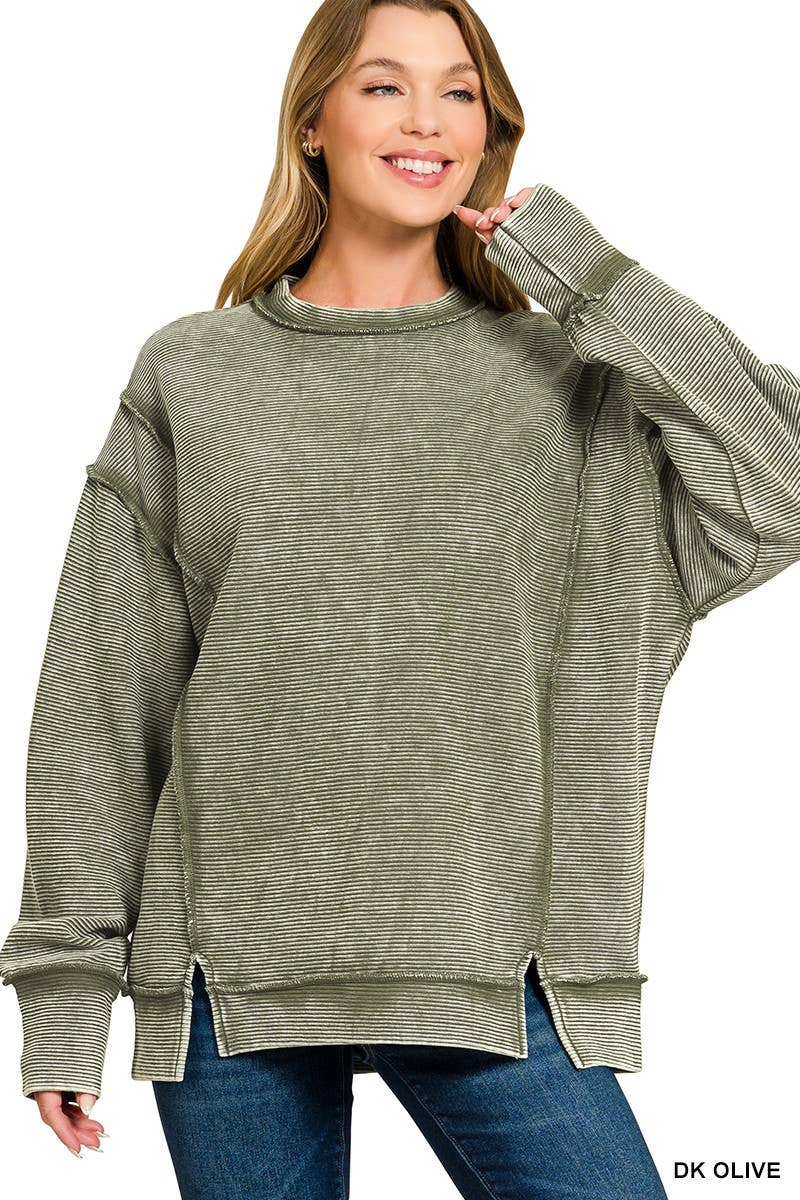 Acid Washed Double Ribbed Exposed-seam Pullover