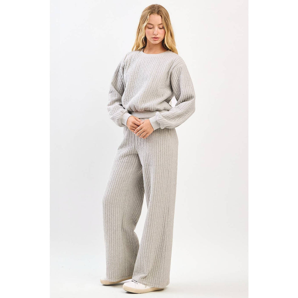 QUILTED CREW NECK SWEATSHIRT AND PANTS SET