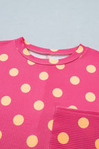 PRETTY BASH Polka Dot Patch Pocket Drop Shoulder Top