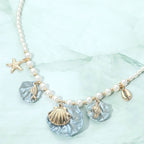 Ocean Inspired Seashell Starfish Charm Station Pearl Beaded Necklace