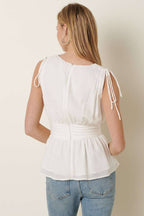 V NECK PEPLUM SLEEVELESS BLOUSE
