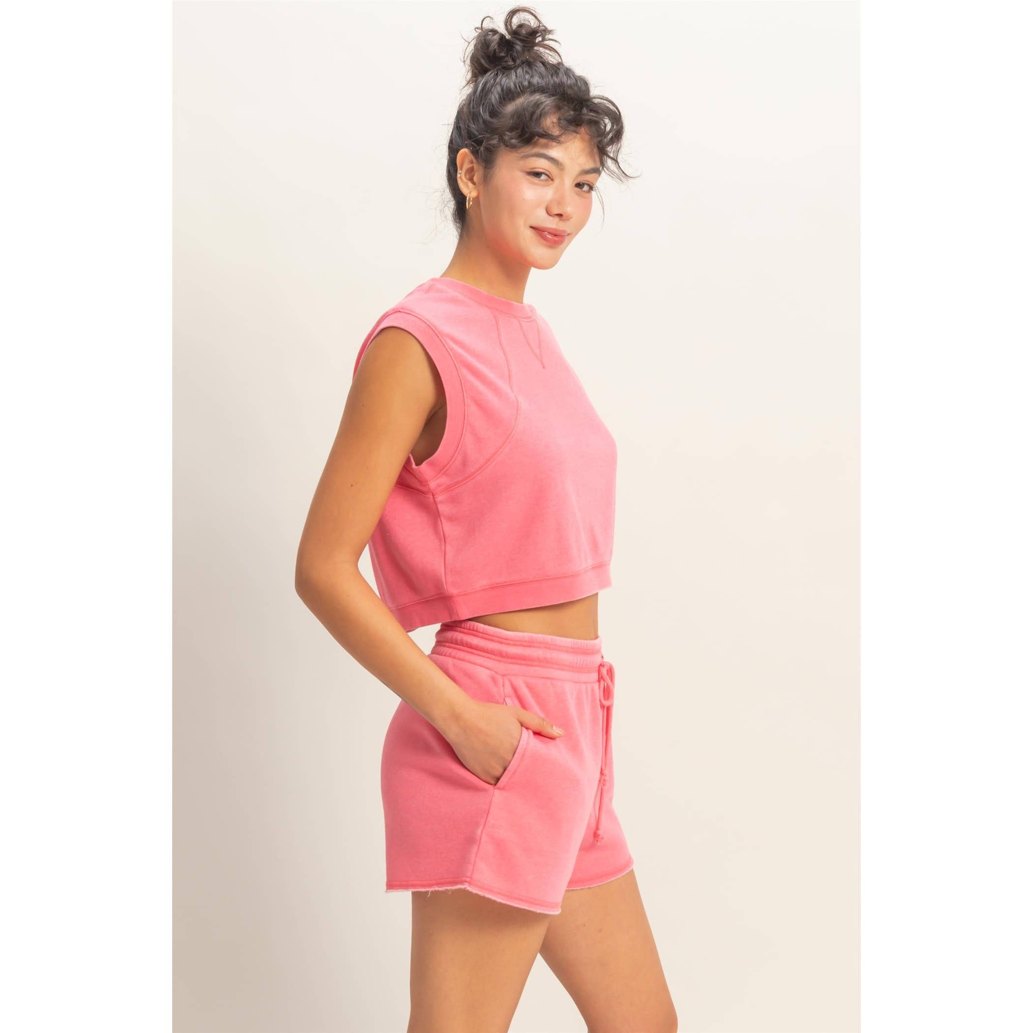 Burnout French Terry Sleeveless Top & Shorts Set