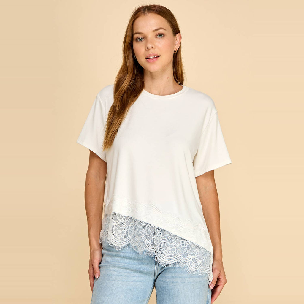 Asymmetrical Lace Trim Top B