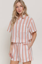 Short Sleeve Shirt & Wide Stripe Linen Effect Shorts Set