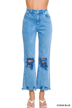 `Acid Wash High Waist Distressed Straight Leg Pants