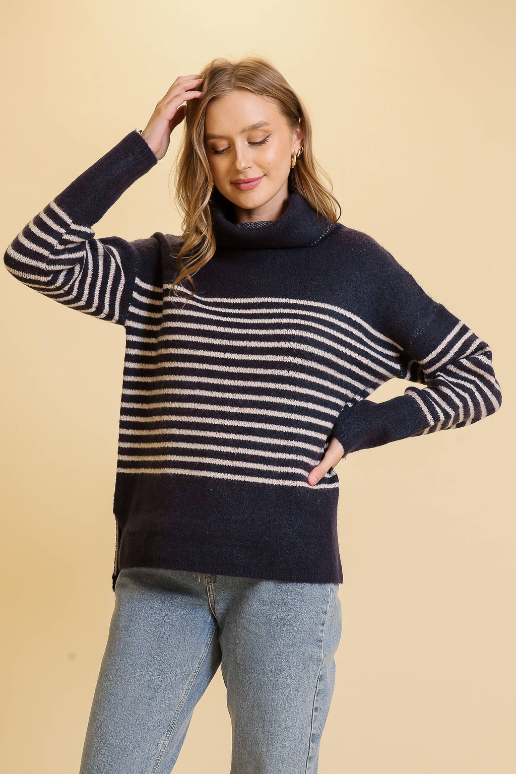Turtle Neck Striped Sweater