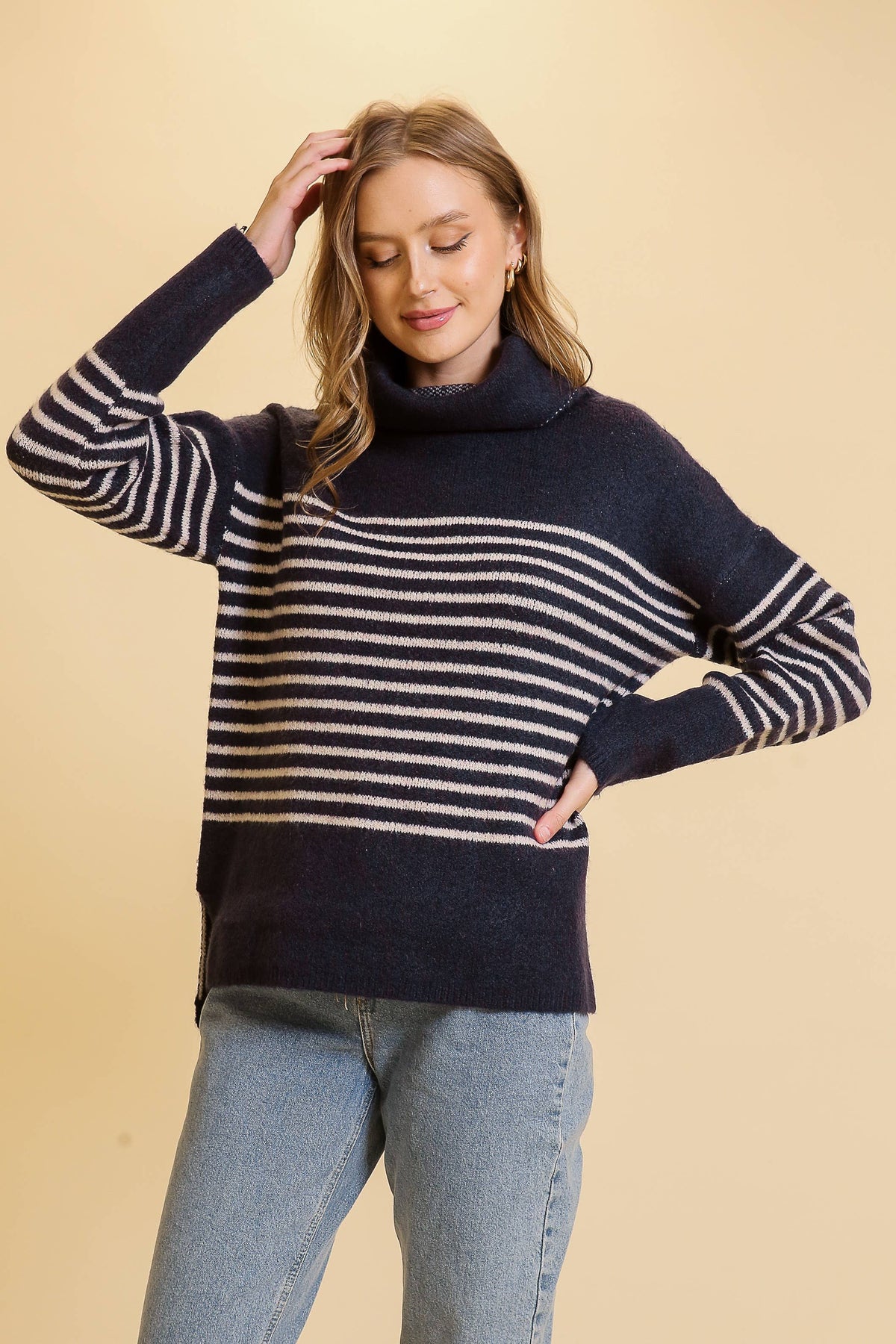 Turtle Neck Striped Sweater