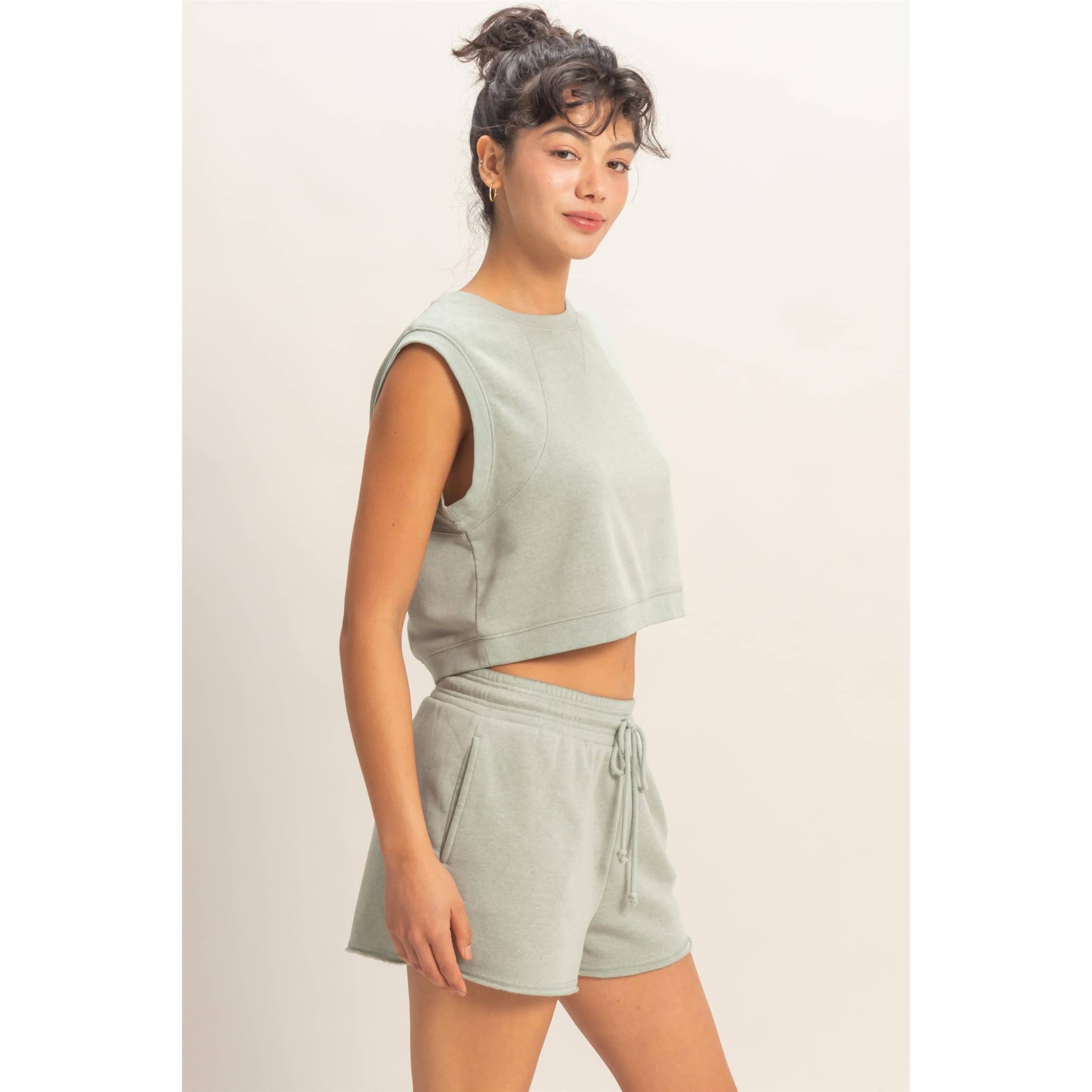 Burnout French Terry Sleeveless Top & Shorts Set
