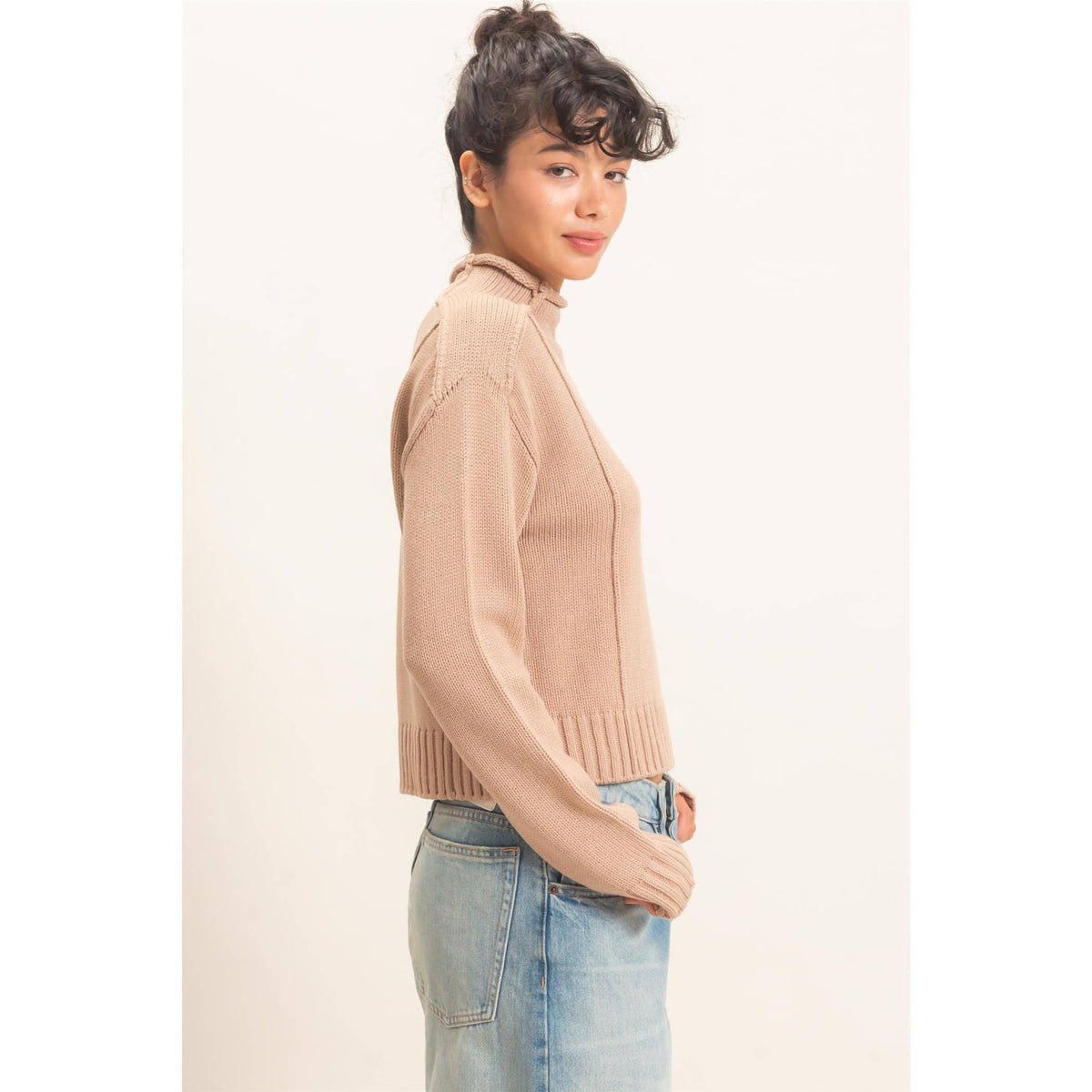 Roll Neck Sweater With Reversed Seam