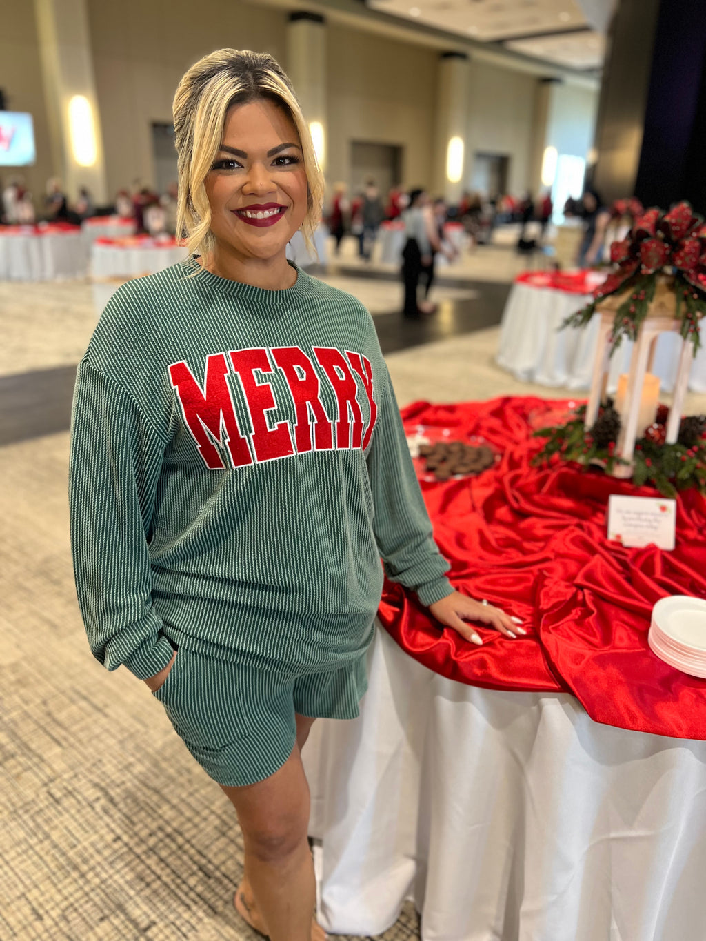 Merry Ribbed Long Sleeve Top and Shorts Set