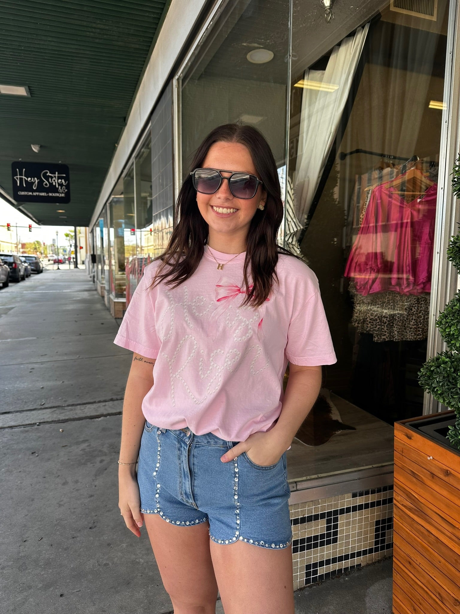 Carly Rhinestone Scallop Denim Shorts