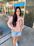 Beige Knit Sweater Camel Bootstitched Contrast Stitching