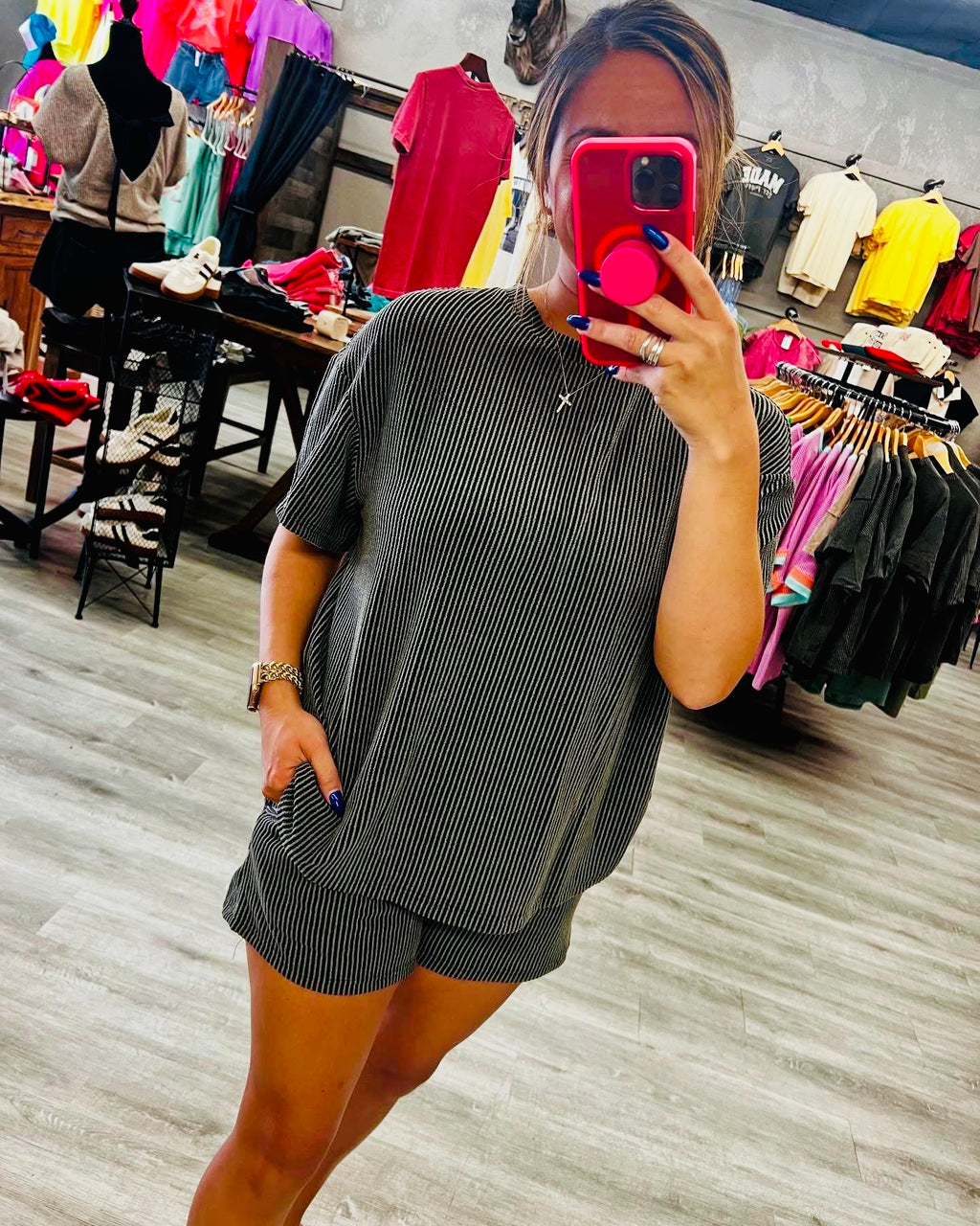 Kinsey Ribbed Loose Fit Tee and Shorts Set