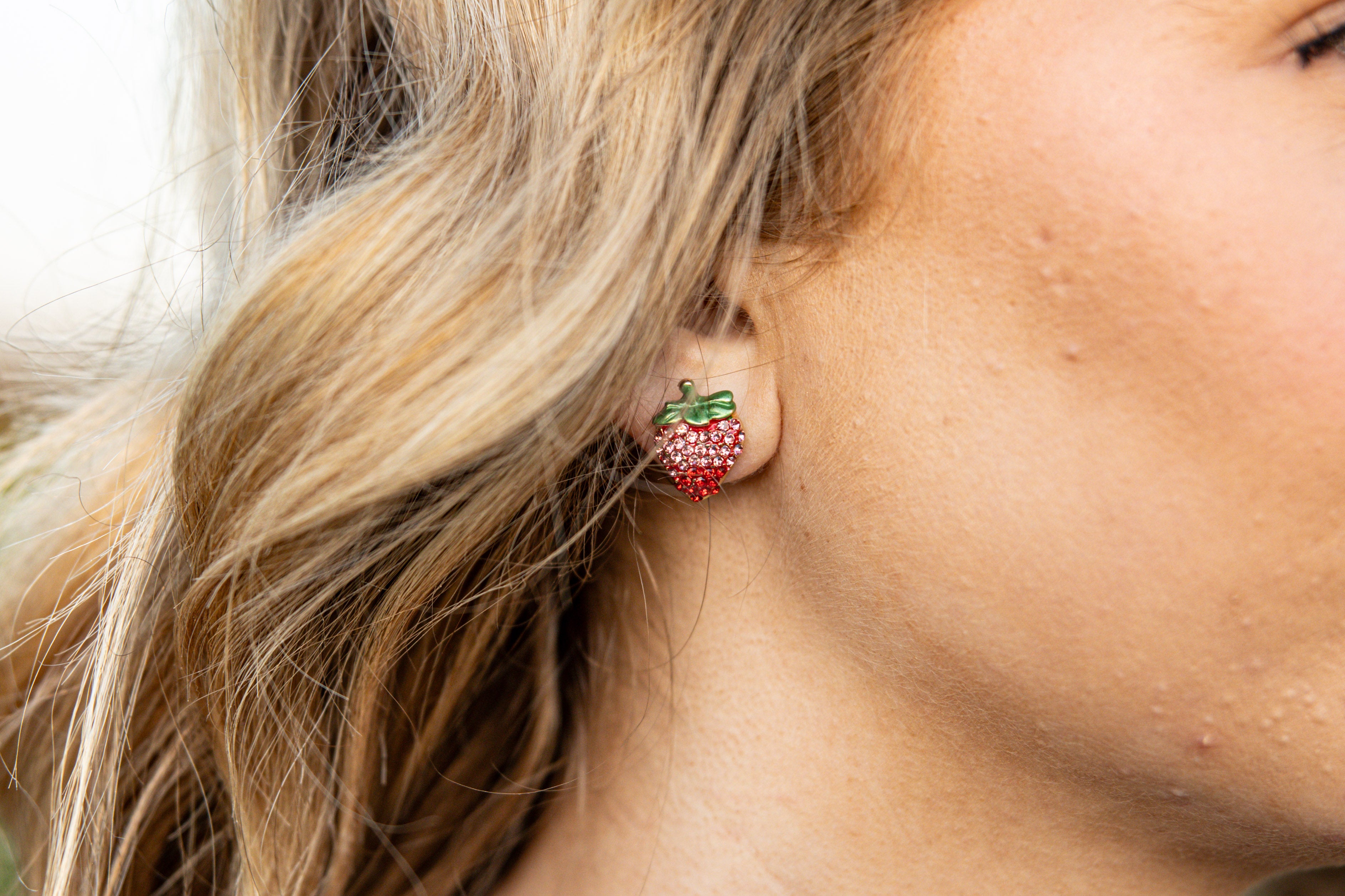 Fruit Strawberry Rhinestone Stud Earrings